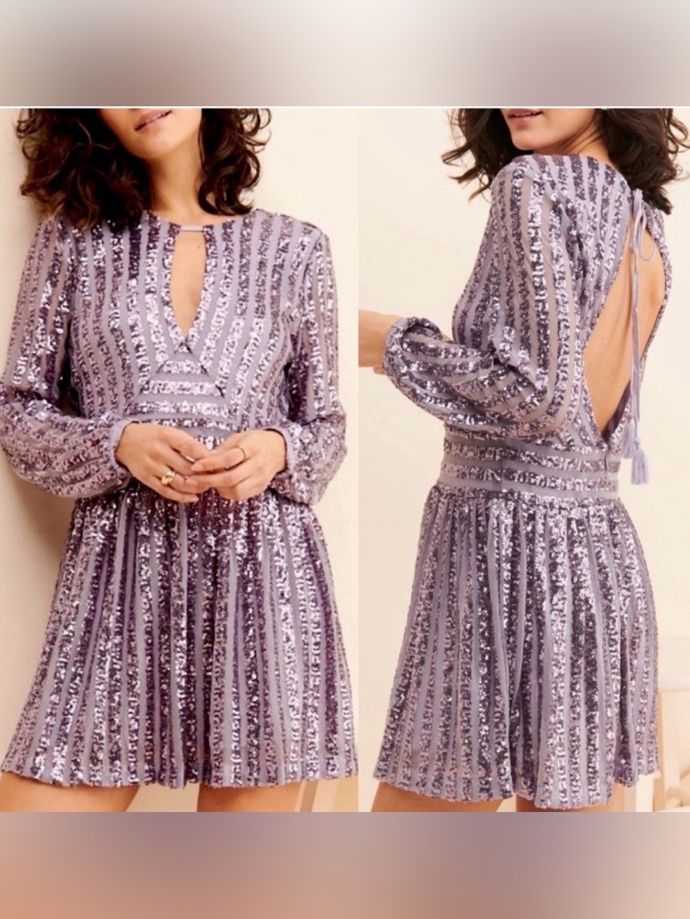Anthropologie Sequin Open Back Dress Lilac